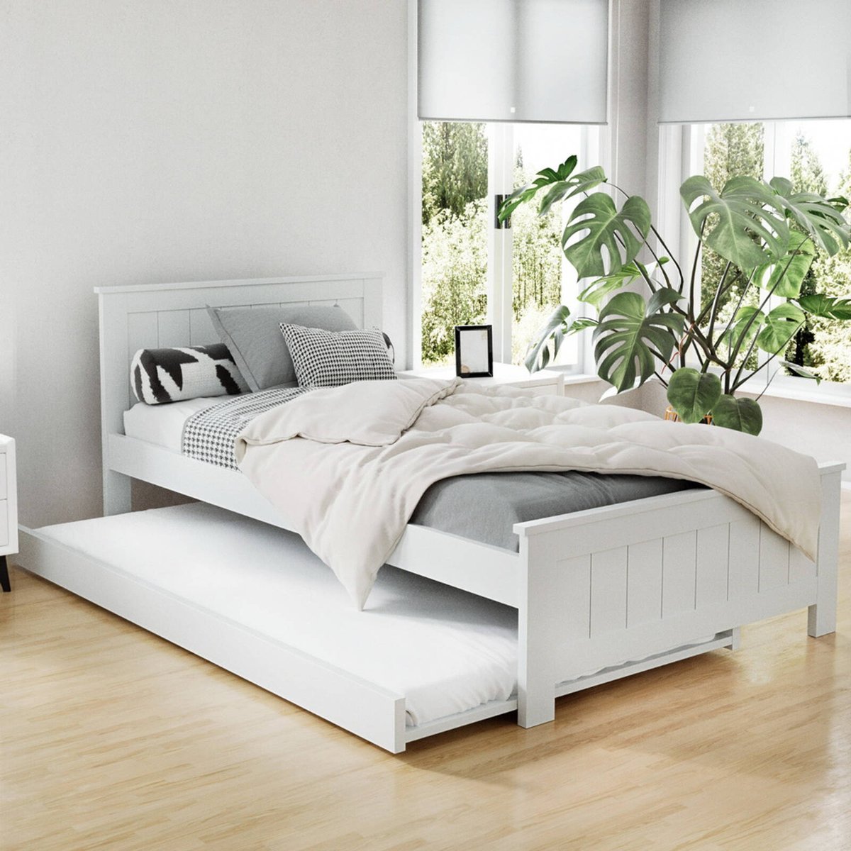 Artiss Trundle Bed Frame Daybed King Single Size Base Timber Wooden ...