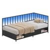 Ufurniture Single LED Corner Bed Frame with 3 Storage Drawers & 2 Cubbies, Industrial Storage L Shaped Bed