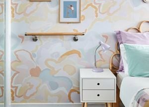 Image of room for kids with colourful wall and ballet barre installed