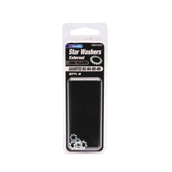 Zenith M3-M6 Assorted Zinc Plated External Star Washer - 8 Pack