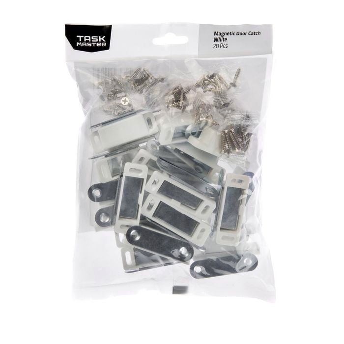 Taskmaster 46mm White Magnetic Door Catches - 20 Pack
