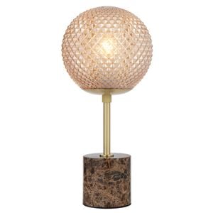 Telbix Elwick Modern Table Desk Lamp Light Marble Metal Glass Brown Marble Antique Gold Amber Gloss