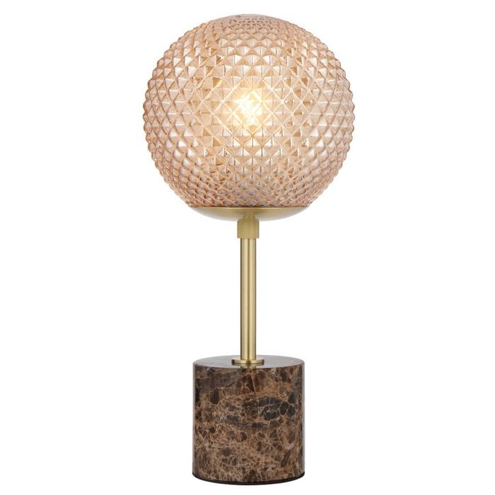Telbix Elwick Modern Table Desk Lamp Light Marble Metal Glass Brown Marble Antique Gold Amber Gloss
