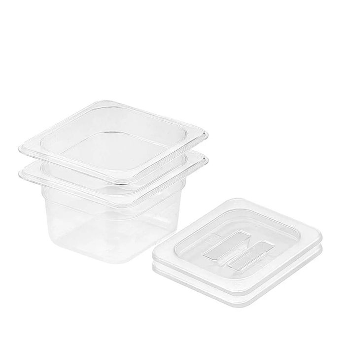 SOGA 1/6 GN Polycarbonate Food Pan 150mm Clear 2 Pack with Lids