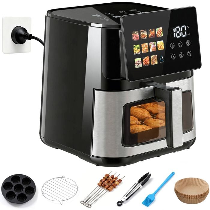 Advwin Air Fryer 10L, 12-in-1 Digital Air Fryer, Includes Baking Rack, Cake Mold, Rotisserie Set, Air Fryer Paper