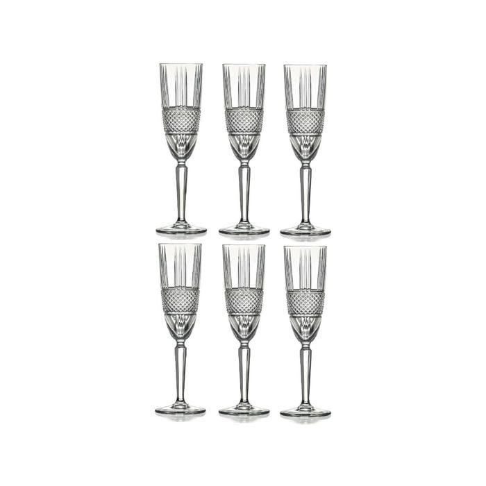 RCR Brilliante Champagne Flute Glasses 185ml - Set Of 6