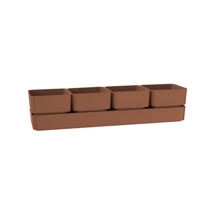 Respect Quad Square Planter with Saucer Terracotta