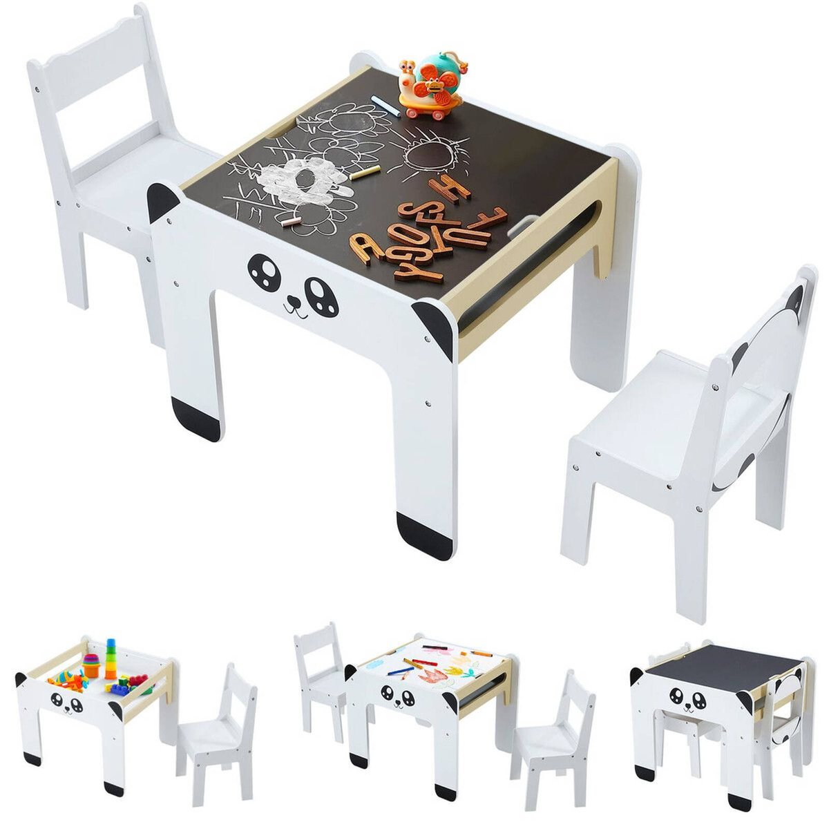 Kids Table and 2 Chairs Set Wooden with Storage - Bunnings Australia