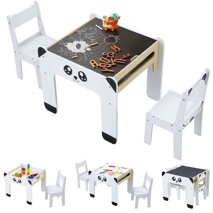 Kids Table and 2 Chairs Set Wooden with Storage