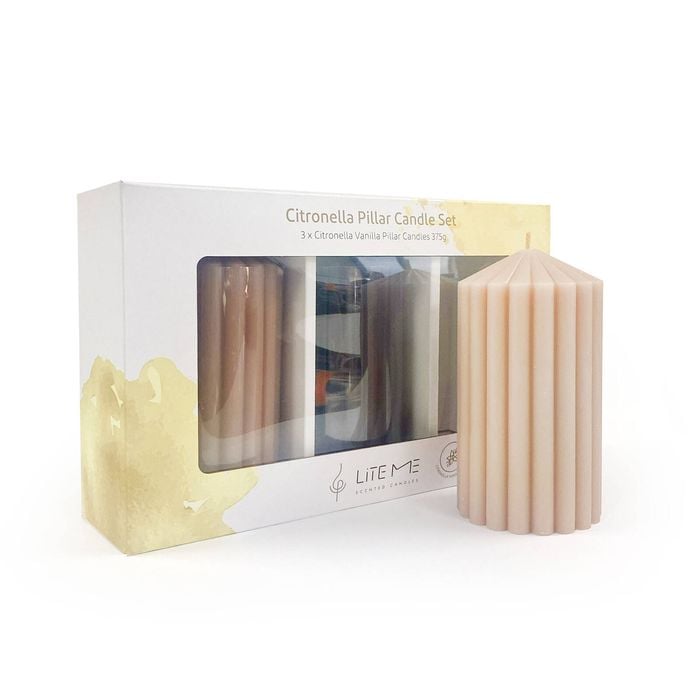 Lite Me Citronella Vanilla Pillar Candle - 3 Pack