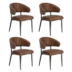 Oikiture 4x PU Leather Dining Chair Kitchen Padded Seat Brown