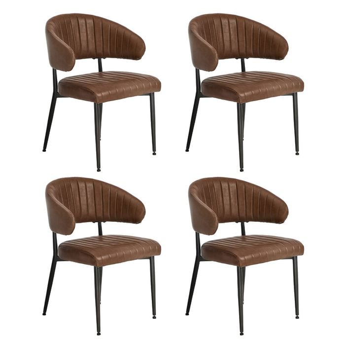 Oikiture 4x PU Leather Dining Chair Kitchen Padded Seat Brown