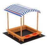 Keezi Kids Sandpit Wooden Sandbox Sand Pit with Canopy Water Basin Toys 146cm
