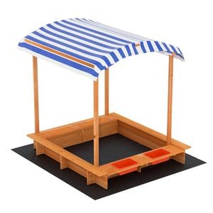 Keezi 149cm Wooden Sandpit with Canopy & Water Basins
