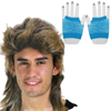 2Pcs Set Golden Blonde Bullet Wig + Fishnet Gloves 70s 80s Wos Costume Party Blue One Size Fits Most