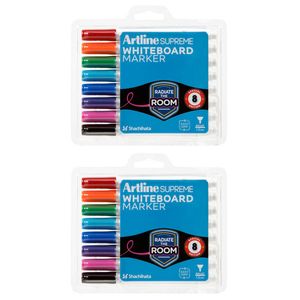 2x 8pc Artline Supreme Whiteboard Markers Coloured Writing Pens Assorted Colours