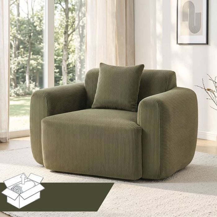HOMFURN Compressed Armchair Sofa – Frameless Corduroy Design, High-Density Foam, No Assembly, Green