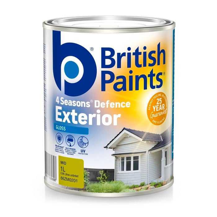 British Paints 4 Seasons Gloss Mid Base Exterior Paint - 1L