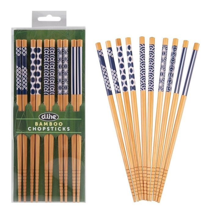 D.Line Bamboo Chopsticks Set 5 - Blue & White - 5 Pairs