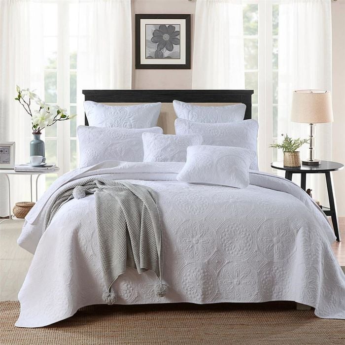 Quilted King/Super King Size Cotton Coverlet Bedspread Set Circle White