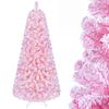 Costway 150cm Flocked Fir Christmas Tree Artificial Xmas Tree w/432 Full Branch Tips 160 LEDs-Pink