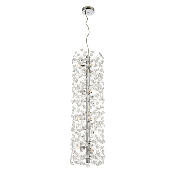 Telbix Lerida Modern Pendant Hanging Lamp Light Metal Crystal Chrome Clear Gloss