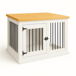Paws and Willow Single Arctic White with Natural Top Wooden Dog Crate Hinged Door with Bars