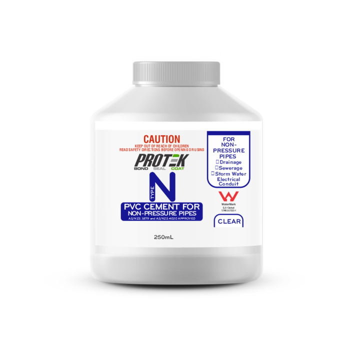 Protek 250ml Type N Clear PVC Cement For Non Pressure Pipes