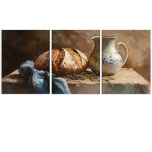 3pcs Still life of Bread and Kettle  Print 100% Australian Made 3 x 40x60cm (Metal Print)