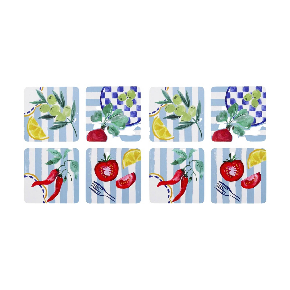 2x 4pc Porto Multicoloured Cucina Mediterranean Rectangle Coasters 10cm ...