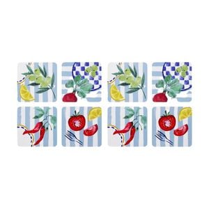 2x 4pc Porto Multicoloured Cucina Mediterranean Rectangle Coasters 10cm