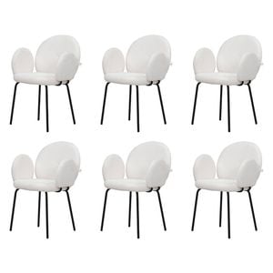 Familand Dining Chairs Set of 6 Padded Seat Kitchen Living Room Chair Sherpa in White