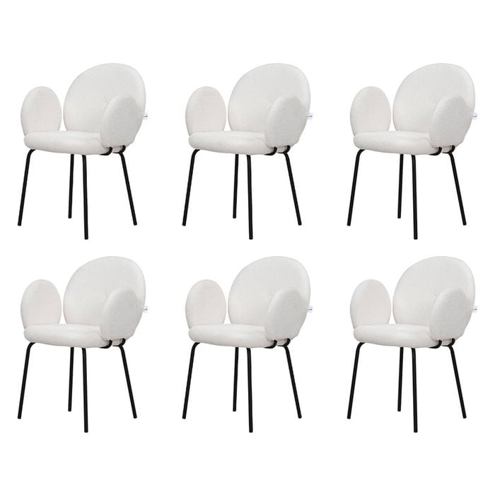 Familand Dining Chairs Set of 6 Padded Seat Kitchen Living Room Chair Sherpa in White