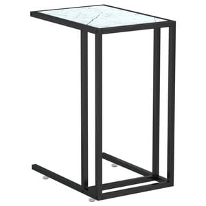 vidaXL Computer Side Table White Marble Tempered Glass Couch Coffee End Table