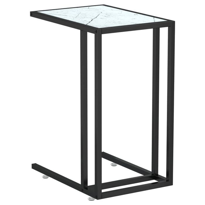 vidaXL Computer Side Table White Marble Tempered Glass Couch Coffee End Table