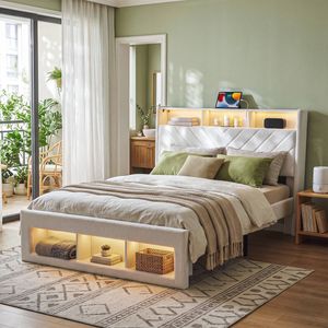 Artiss Queen Bed Frame with Charging Station LED White