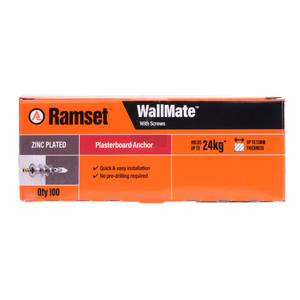 Ramset Zinc WallMate Plasterboard Anchor with Screws – 100 Pack 
