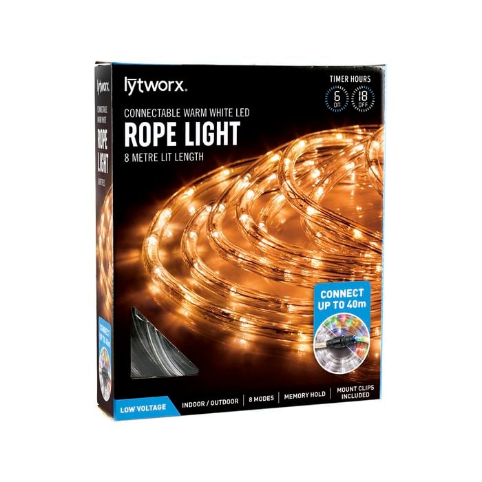 Lytworx 8m Warm White LED Connectable Rope Light With Timer