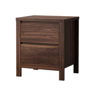 Oikiture 2pc Bedside Table 2 Drawers Storage Nightstand Handle-Free Walnut