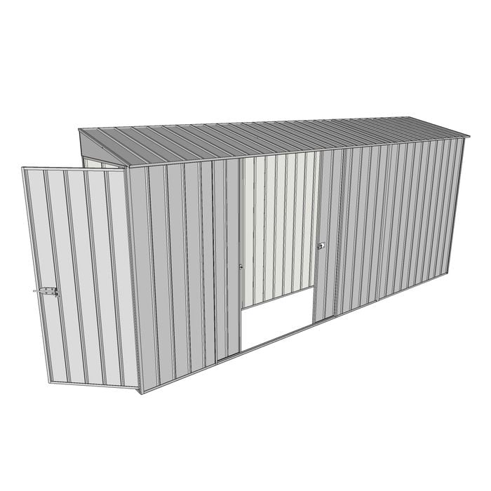 Build-a-Shed 0.8 x 4.5 x 2m Skillion Single Hinged Door Shed with Double Sliding Side Door - Zinc
