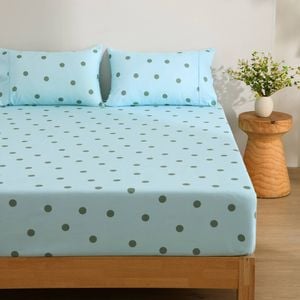 Dreamaker Pippa Polka Dot Fitted Sheet Set Sky Queen Bed
