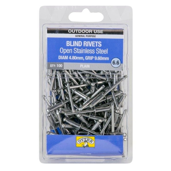 Otter 4.8 x 9.6mm Open Stainless Steel Blind Rivets - 100 Pack