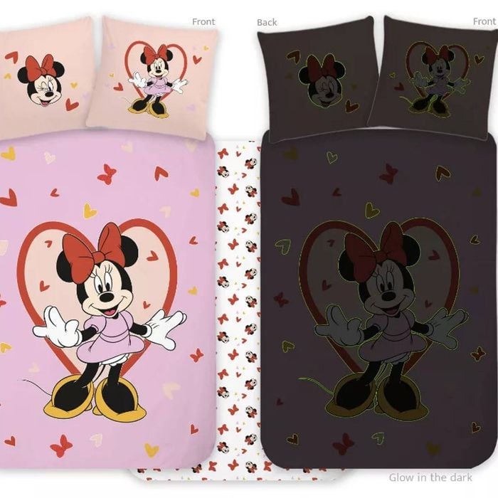 Disney Minnie Heart Glow In The Dark Cotton Quilt Cover Set Toddler Bed Size