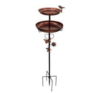 P&p Antique Bronze Bird Bath Feeder Stand Dual Tray Outdoor Garden Decor