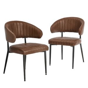 Oikiture 2x PU Leather Dining Chair Kitchen Padded Seat Brown