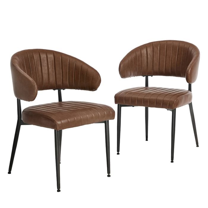 Oikiture 2x PU Leather Dining Chair Kitchen Padded Seat Brown
