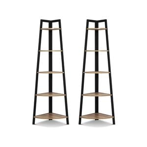 Set of 2 Rome Industrial Style 5 Tier Corner Shelf Oak