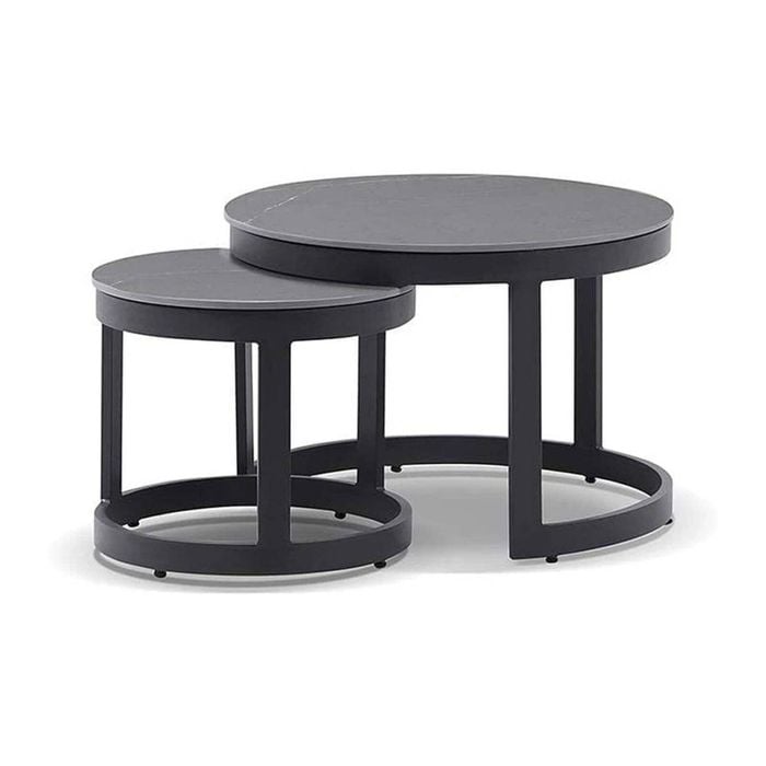 Hugo Outdoor Round Ceramic And Aluminium Coffee Table Set Charcoal