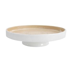 Lvd Round White Bamboo Pedestal Serving Tray Home Kitchen Decor 30x30x10cm