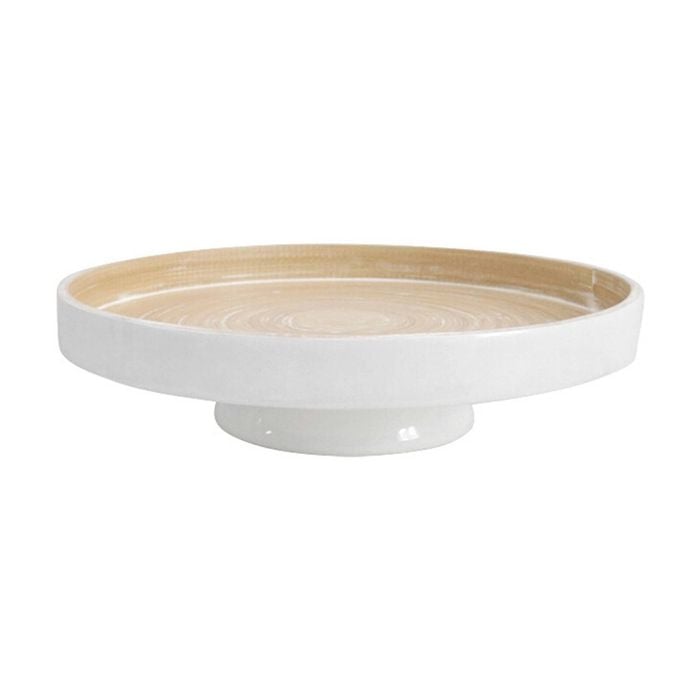 Lvd Round White Bamboo Pedestal Serving Tray Home Kitchen Decor 30x30x10cm